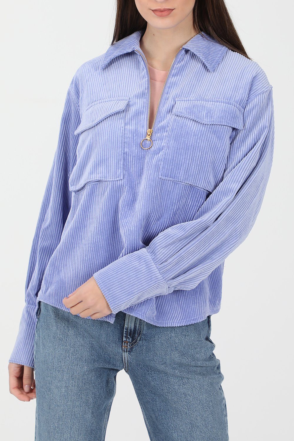 Γυναικεία/Ρούχα/Μπλούζες/Μακρυμάνικες SCOTCH & SODA - Γυναικεία μπλούζα SCOTCH & SODA Utility rib cord top γαλάζια