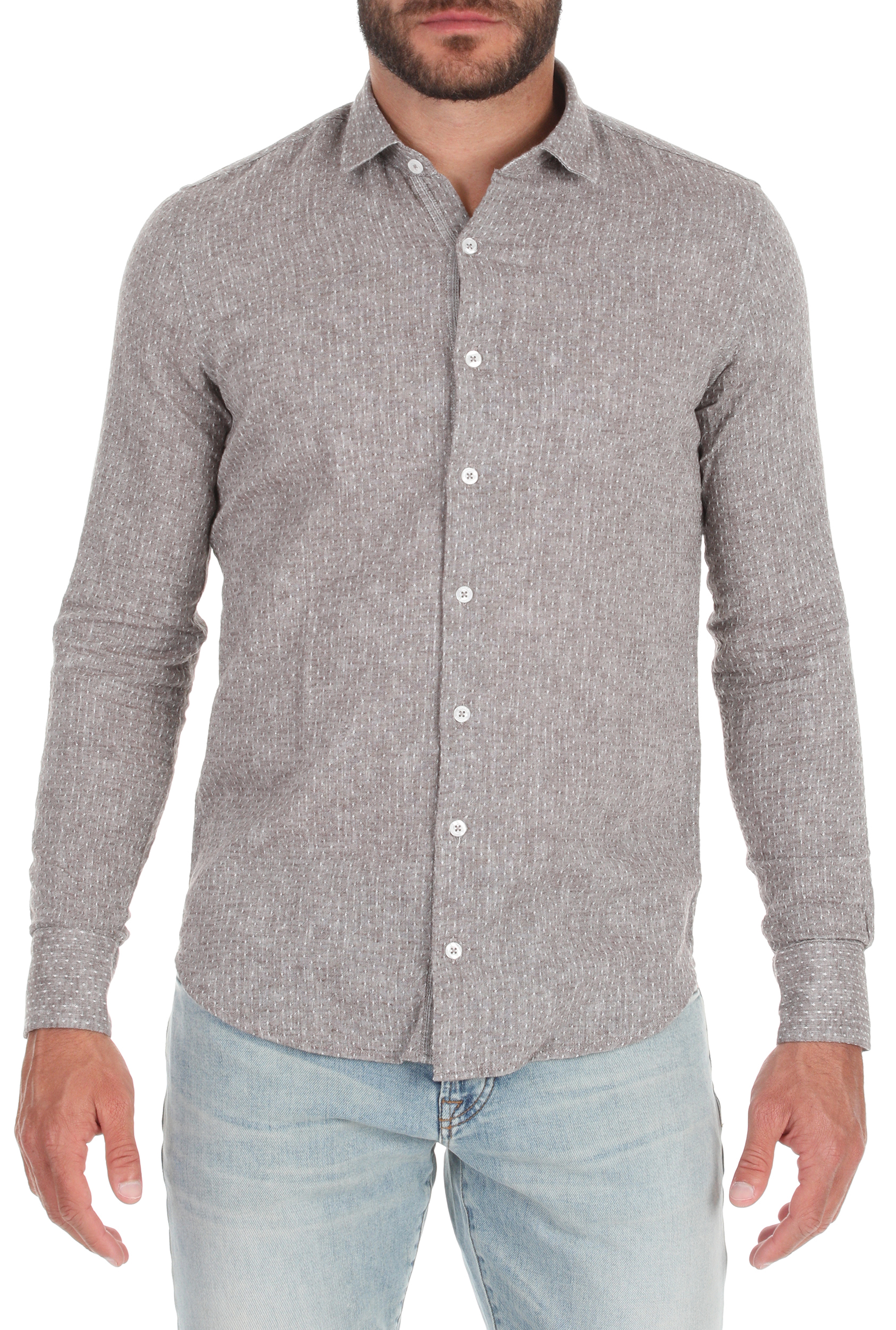 Ανδρικά/Ρούχα/Πουκάμισα/Μακρυμάνικα SSEINSE - Ανδρικό πουκάμισο SSEINSE γκρι λευκό