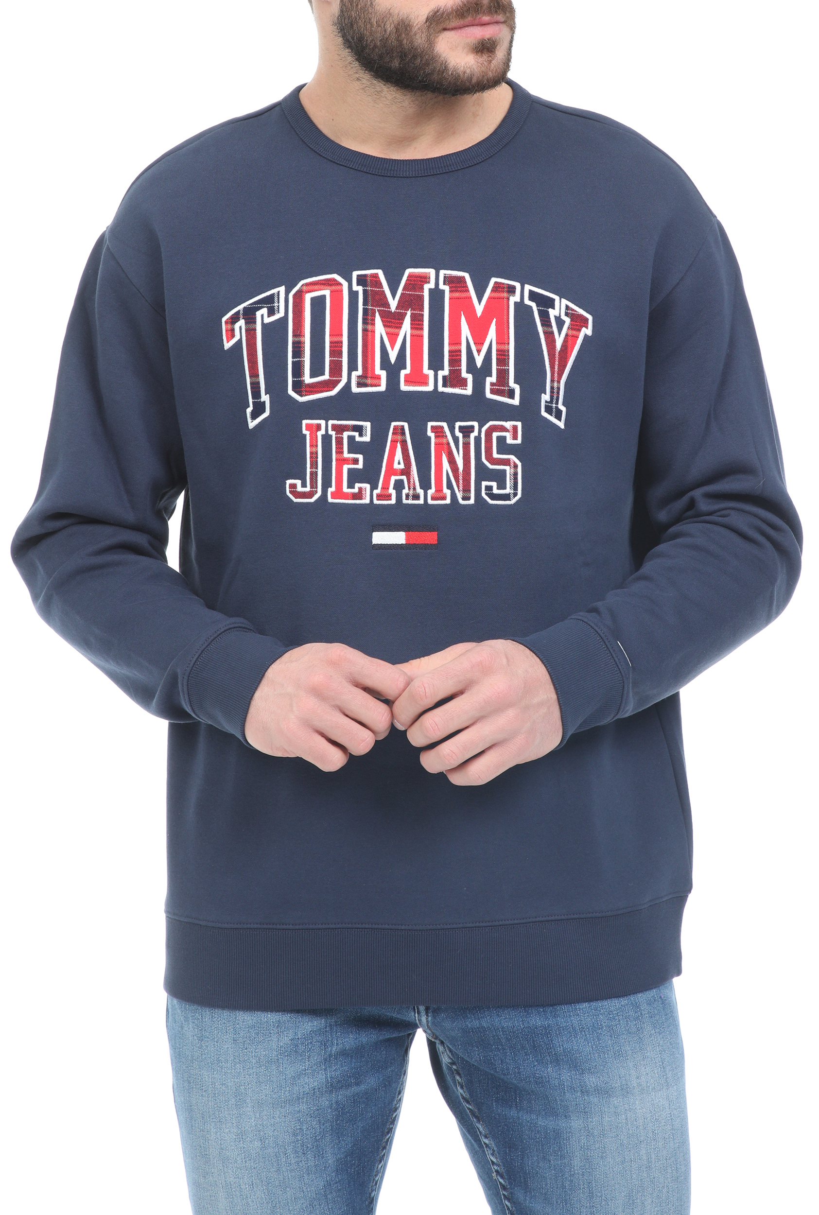 TOMMY HILFIGER - Ανδρική φούτερ μπλούζα TOMMY HILFIGER PLAID TOMMY GRAPHIC CREW μπλε