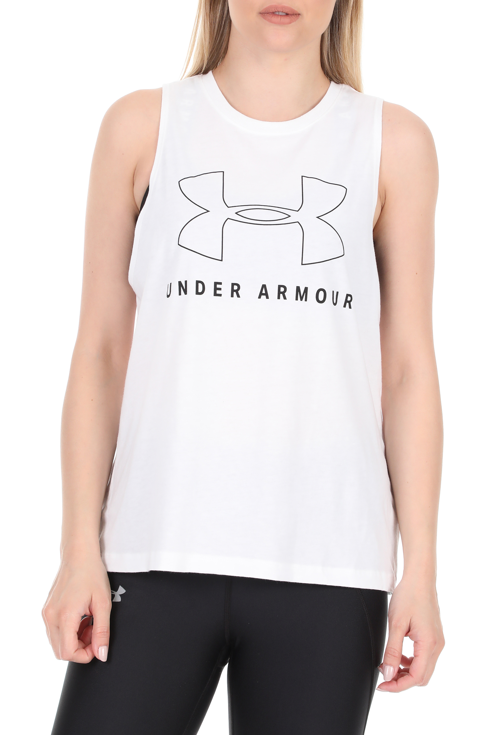 Γυναικεία/Ρούχα/Αθλητικά/T-shirt-Τοπ UNDER ARMOUR - Γυναικεία αμάνικη μπλούζα UNDER ARMOUR SPORTSTYLE GRAPHIC MUS λευκή