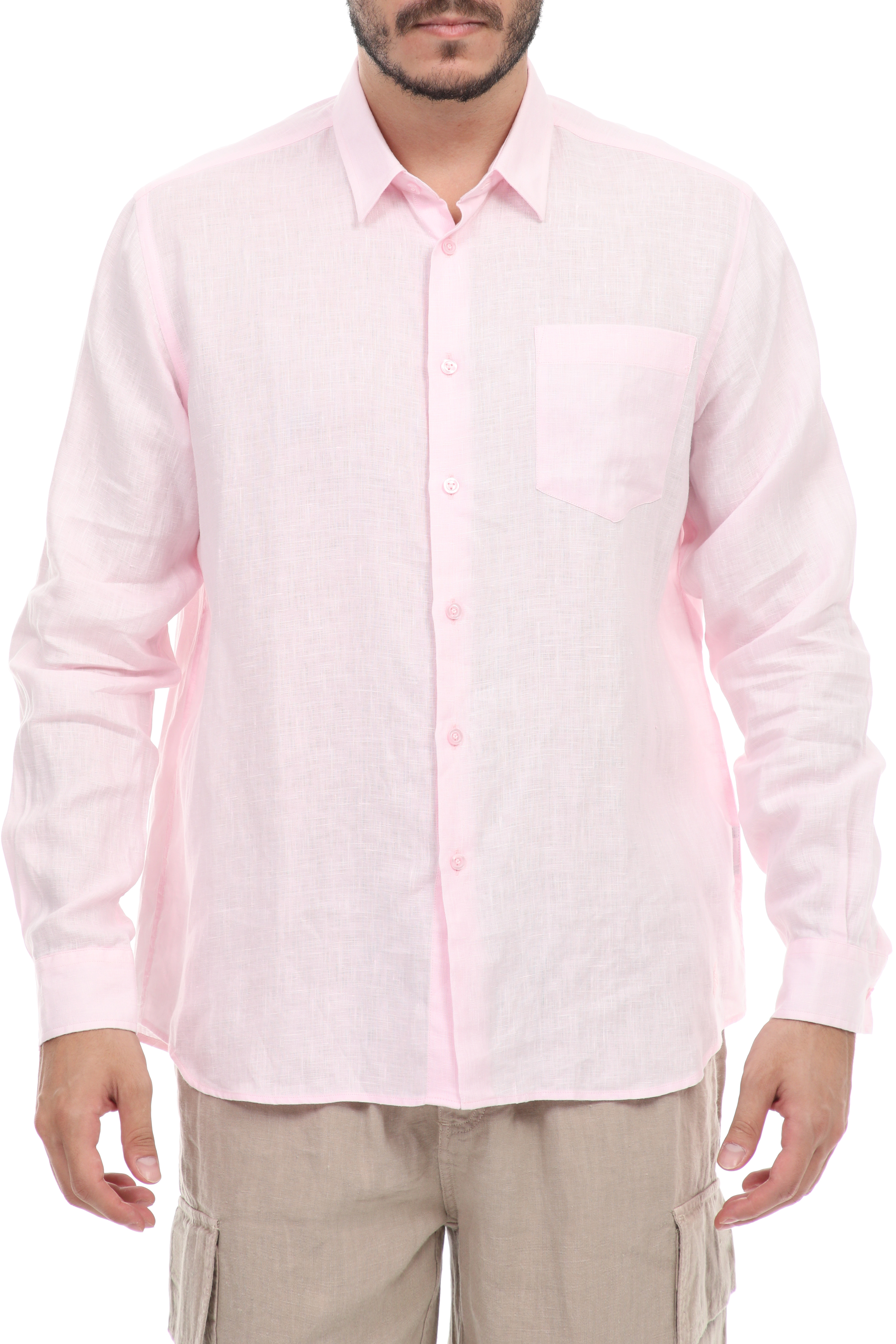 Ανδρικά/Ρούχα/Πουκάμισα/Μακρυμάνικα VILEBREQUIN - Ανδρικό λινό πουκάμισο VILEBREQUIN CAROUBIS ροζ