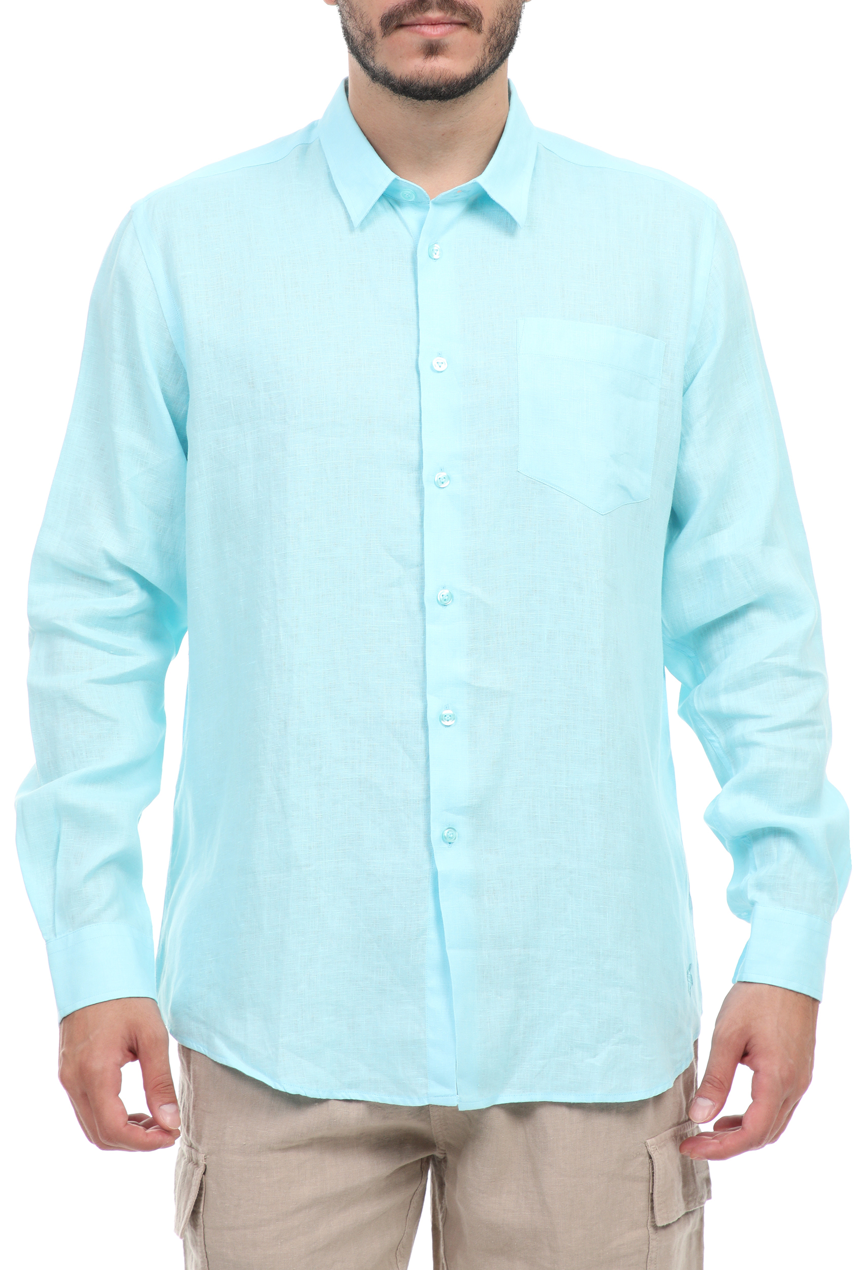 Ανδρικά/Ρούχα/Πουκάμισα/Μακρυμάνικα VILEBREQUIN - Ανδρικό λινό πουκάμισο VILEBREQUIN CAROUBIS μπλε