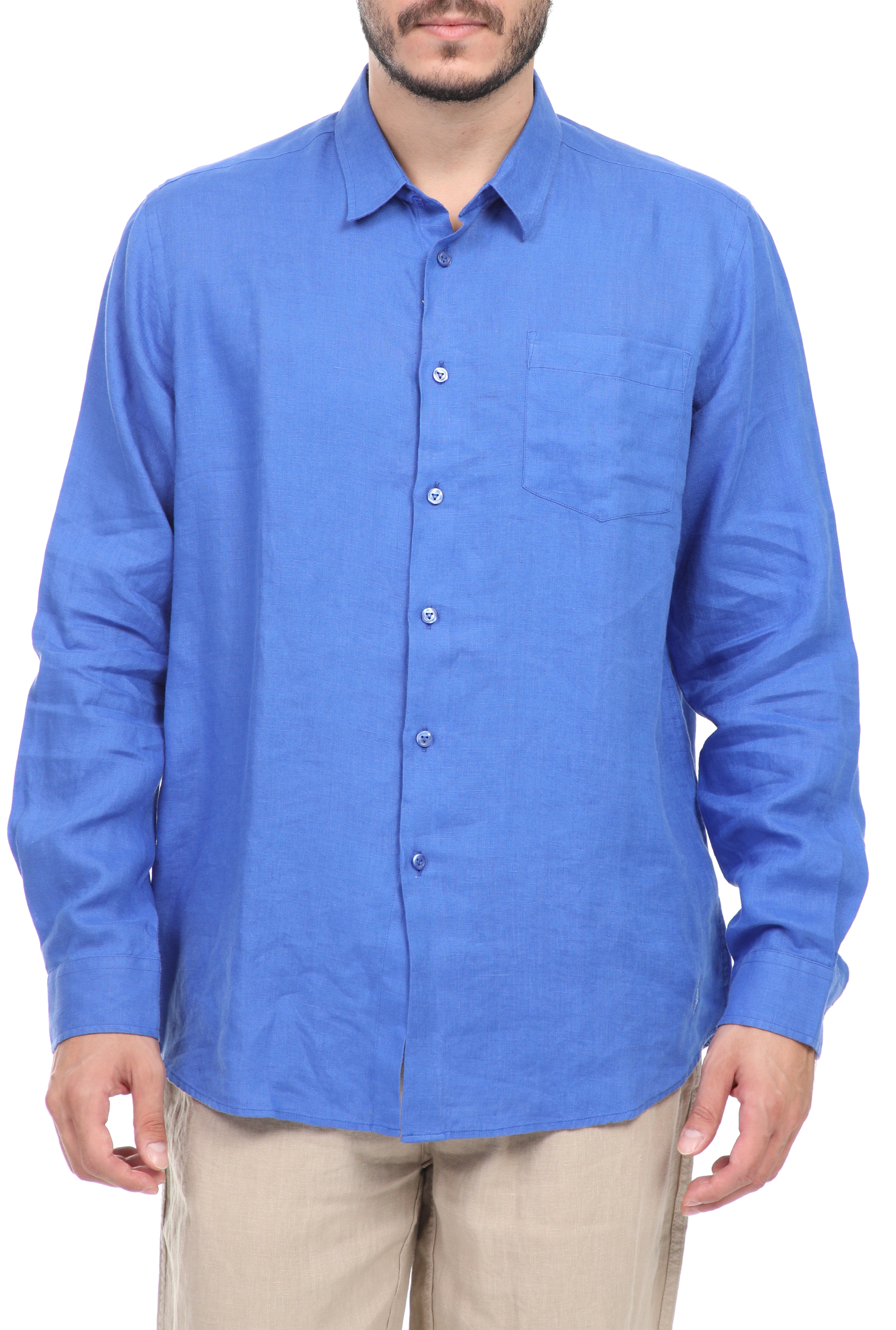 Ανδρικά/Ρούχα/Πουκάμισα/Μακρυμάνικα VILEBREQUIN - Ανδρικό λινό πουκάμισο VILEBREQUIN CAROUBIS μπλε