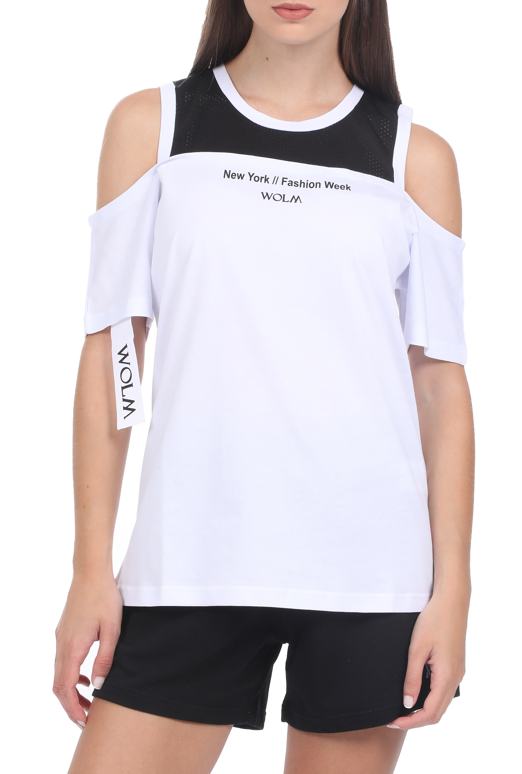 Γυναικεία/Ρούχα/Μπλούζες/Κοντομάνικες WOLM - Γυναικείο t-shirt WOLM μαύρο λευκό