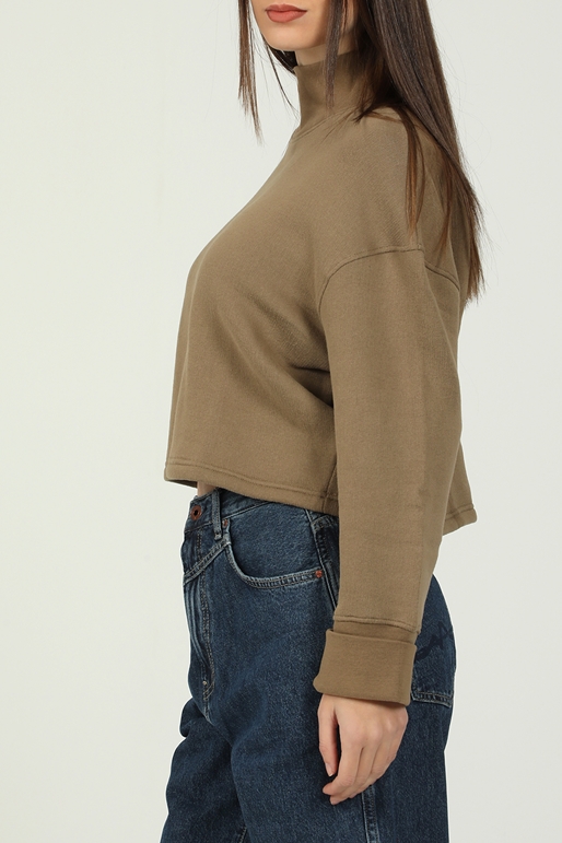 AMERICAN VINTAGE-Γυναικεία cropped φούτερ μπλούζα AMERICAN VINTAGE σκούρη μπεζ