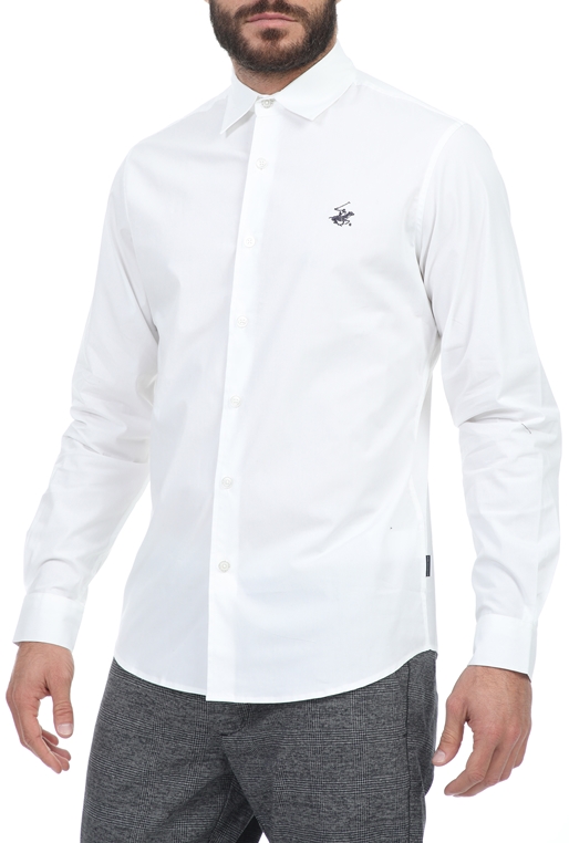 BEVERLY HILLS POLO CLUB-Ανδρικό πουκάμισο BEVERLY HILLS POLO CLUB λευκό