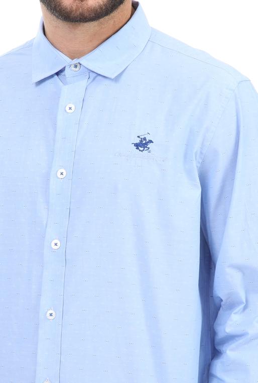 BEVERLY HILLS POLO CLUB-Ανδρικό πουκάμισο BEVERLY HILLS POLO CLUB BHPC Americana SPRING μπλε
