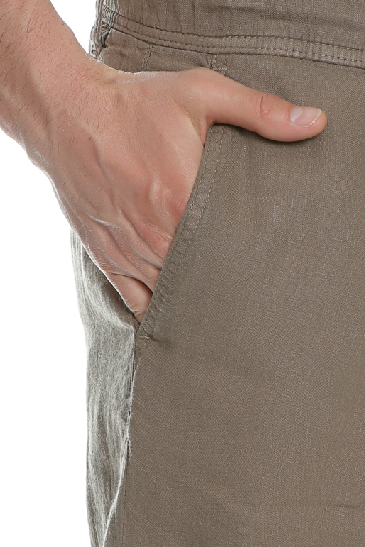 BOSS-Ανδρικό λινό παντελόνι BOSS Symon χακί
