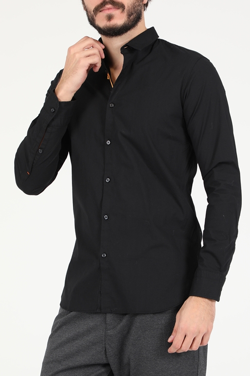 BOSS -Ανδρικό βαμβακερό πουκάμισο BOSS Mabsoot_1 μαύρο