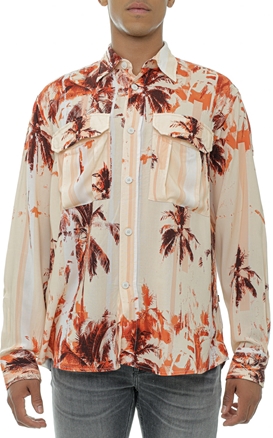BOSS-Ανδρικό πουκάμισο BOSS 50490515 Lisel μπεζ πορτοκαλί floral