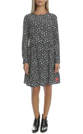 CALVIN KLEIN JEANS-Γυναικείο midi φόρεμα FLOWER PRINT CALVIN KLEIN JEANS μαύρο-λευκό