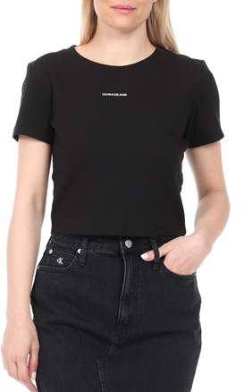 CALVIN KLEIN JEANS-Γυναικεία μπλούζα CALVIN KLEIN JEANS MICRO BRANDING CROP RIB μαύρη