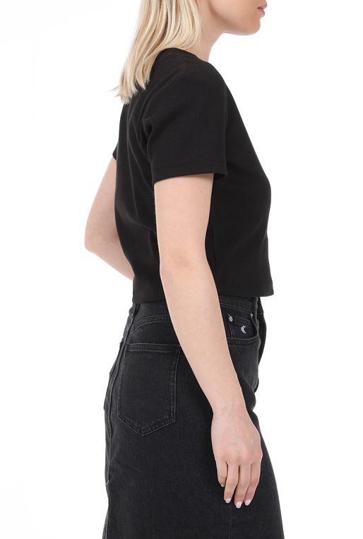 CALVIN KLEIN JEANS-Γυναικεία μπλούζα CALVIN KLEIN JEANS MICRO BRANDING CROP RIB μαύρη