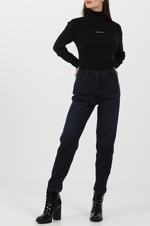 CALVIN KLEIN JEANS-Γυναικείο πουλόβερ ζιβάγκο CALVIN KLEIN JEANS MICRO BRANDING ROLL NECK SWEAT μαύρο