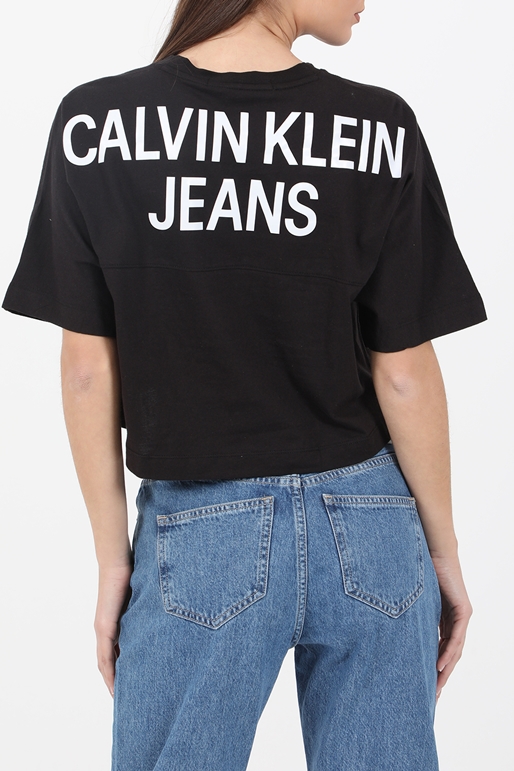CALVIN KLEIN JEANS-Γυναικεία cropped μπλούζα CALVIN KLEIN JEANS BACK INSTITUTIONAL DOLMAN μαύρη