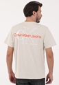 CALVIN KLEIN JEANS-Ανδρικό t-shirt CALVIN KLEIN JEANS TWO TONE MONOGRAM BACK LOGO μπεζ