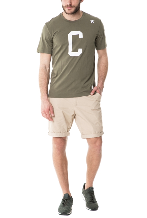 CONVERSE-Ανδρική κοντομάνικη μπλούζα Essentials Collegiate λαδί 