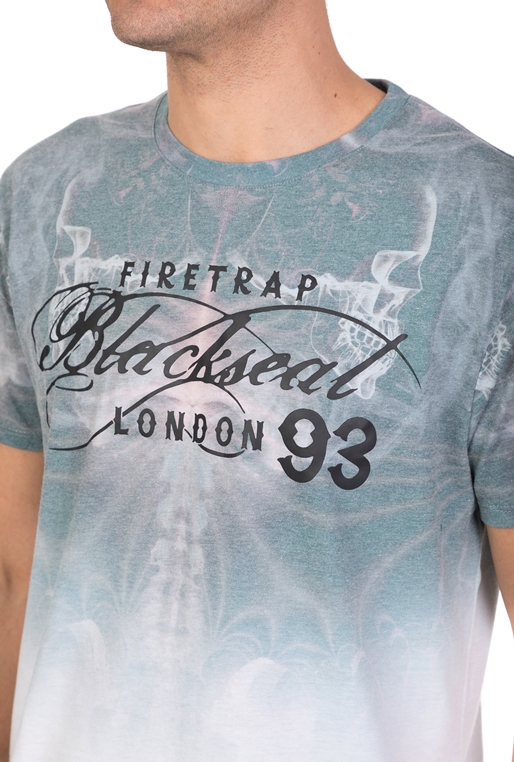 FIRETRAP-Ανδρική κοντομάνικη μπλούζα Firetrap Spine γαλάζια με print