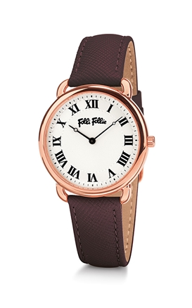 FOLLI FOLLIE-Γυναικείο ρολόι με δερμάτινο λουράκι FOLLI FOLLIE PERFECT MATCH καφέ
