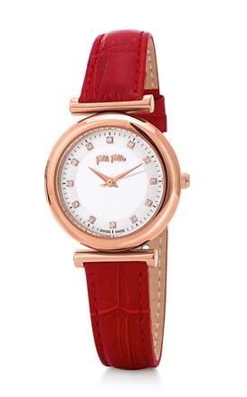 FOLLI FOLLIE-Γυναικείο ρολόι με δερμάτινο λουράκι FOLLI FOLLIE SPARKLE CHIC κόκκινο