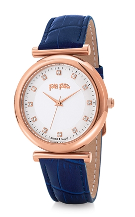 FOLLI FOLLIE-Γυναικείο ρολόι με δερμάτινο λουράκι FOLLI FOLLIE SPARKLE CHIC μπλε