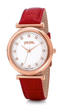 FOLLI FOLLIE-Γυναικείο ρολόι με δερμάτινο λουράκι FOLLI FOLLIE SPARKLE CHIC κόκκινο