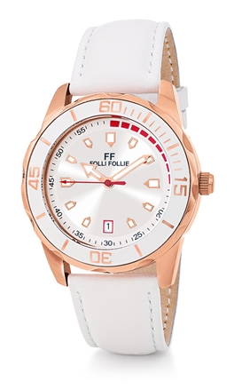 FOLLI FOLLIE-Γυναικείο ρολόι με δερμάτινο λουράκι FOLLI FOLLIE LIFETIME ORA λευκό