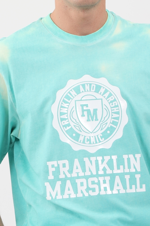 FRANKLIN & MARSHALL-Ανδρική μπλούζα FRANKLIN & MARSHALL THERMOCROMIX τιρκουάζ