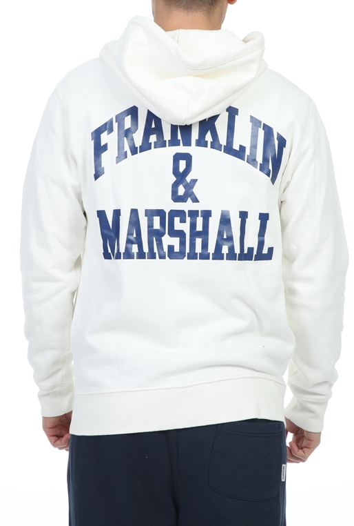 FRANKLIN & MARSHALL-Ανδρική φούτερ ζακέτα FRANKLIN & MARSHALL BRUSHED COTTON FLEE λευκή