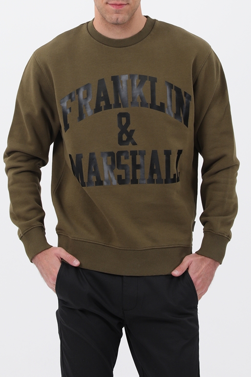 FRANKLIN & MARSHAL-Ανδρική φούτερ μπλούζα FRANKLIN & MARSHALL λαδί