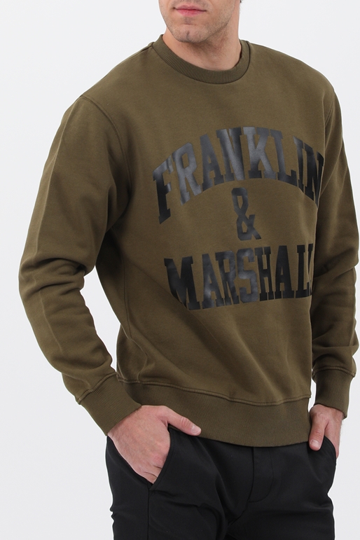 FRANKLIN & MARSHAL-Ανδρική φούτερ μπλούζα FRANKLIN & MARSHALL λαδί