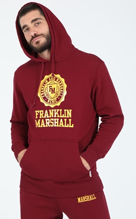 FRANKLIN & MARSHALL-Ανδρική φούτερ μπλούζα FRANKLIN & MARSHALL BRUSHED μπορντό