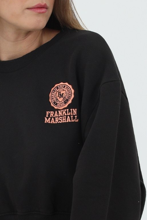 FRANKLIN & MARSHALL-Γυναικεία cropped φούτερ μπλούζα FRANKLIN & MARSHALL Sweatshirt μαύρη