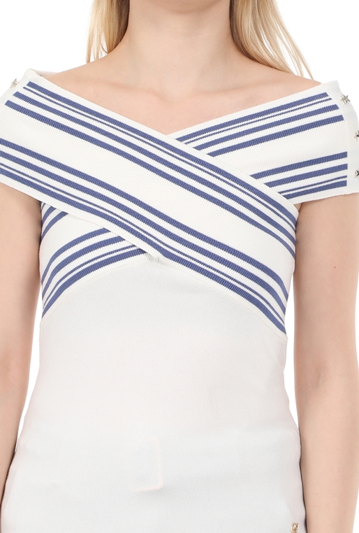 GAUDI-Γυναικεία off shoulder μπλούζα GAUDI μπλε λευκή