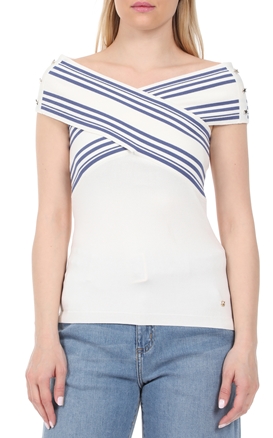 GAUDI-Γυναικεία off shoulder μπλούζα GAUDI λευκή μπλε