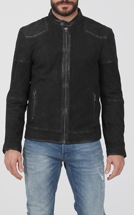 GOOSECRAFT-Ανδρικό δερμάτινο jacket GOOSECRAFT GC BRENTWOOD BIKER μαύρο