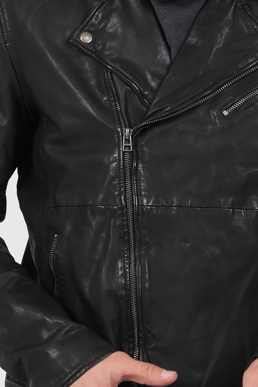 GOOSECRAFT-Ανδρικό δερμάτινο jacket GOOSECRAFT GC MASON BIKER μαύρο
