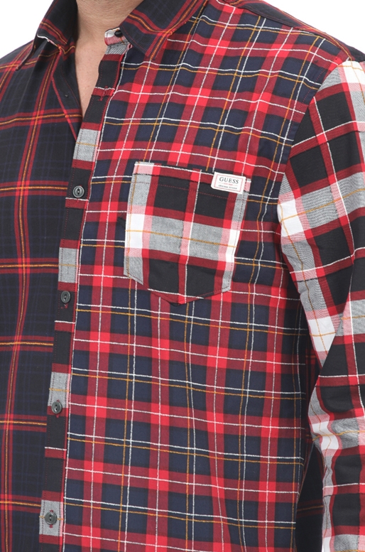 GUESS-Ανδρικό πουκάμισο GUESS COLLINS SHIRT - ROCK CHECK κόκκινο μπλε