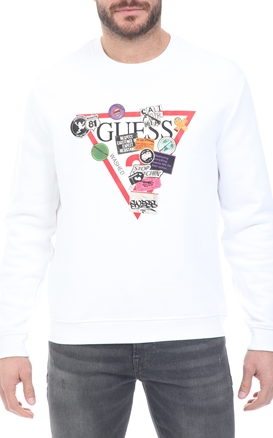 GUESS-Ανδρική φούτερ μπλούζα GUESS EDRIC CN FLEECE - ORGANIC CO λευκή