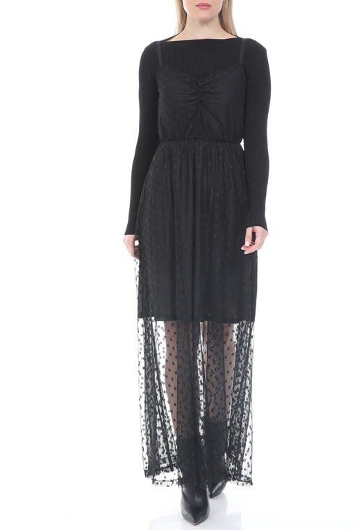 GUESS-Γυναικείο maxi φόρεμα GUESS SAADIA DRESS - DOTTY MESH KNI μαύρο