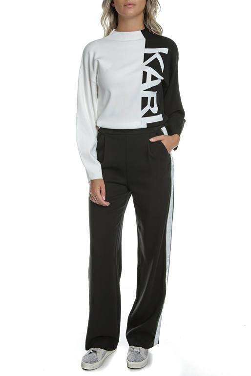 KARL LAGERFELD-Γυναικείο παντελόνι KARL LAGERFELD Cady Pants W/ Logo Tape μαύρο