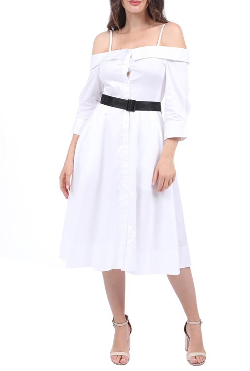 KARL LAGERFELD-Γυναικείο midi off the shoulders φόρεμα KARL LAGERFELD shirt λευκό