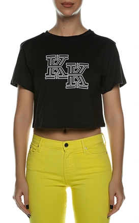 Kendall&Kylie-Tricou crop cu logo grafic K&K