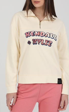 KENDALL+KYLIE-Γυναικεία φούτερ μπλούζα KENDALL+KYLIE R GRAPHIC QUARTER ZIP PULL κίτρινη