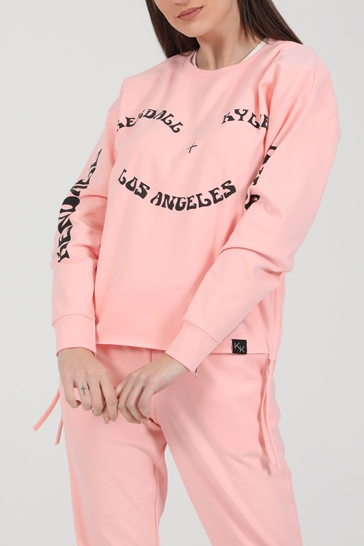KENDALL+KYLIE-Γυναικεία μπλούζα φούτερ KENDALL+KYLIE SIDE RUCHED PULLOVER ροζ