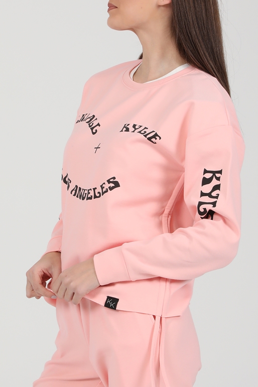 KENDALL+KYLIE-Γυναικεία μπλούζα φούτερ KENDALL+KYLIE SIDE RUCHED PULLOVER ροζ