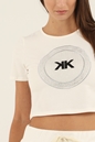 KENDALL+KYLIE-Γυναικείο cropped top KENDALL+KYLIE W ART PATCH T-SHIRT λευκό