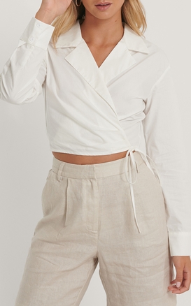 NA-KD-Γυναικείο cropped πουκάμισο NA-KD OVERLAP λευκό