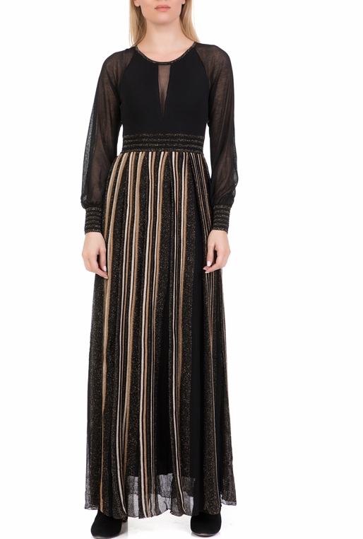 NENETTE-Γυναικείο maxi φόρεμα NENETTE μαύρο χρυσό
