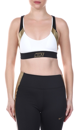 NIKE-Γυναικείο αθλητικό μπουστάκι NIKE INDY METALLIC LOGO BRA λευκό